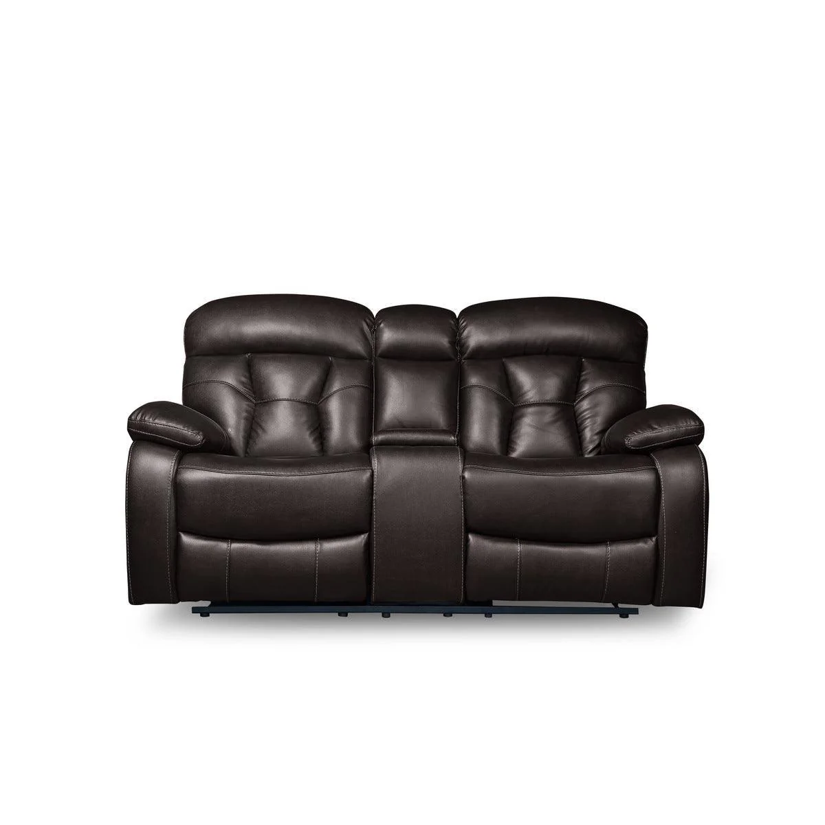 Claire Brown Faux Leather Double Reclining Love With Center Console - Image 1