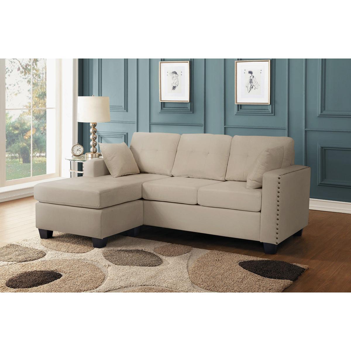 Scott Beige Sturdy Fabric Reversible Sofa Chaise W 2 Plws - Image 1