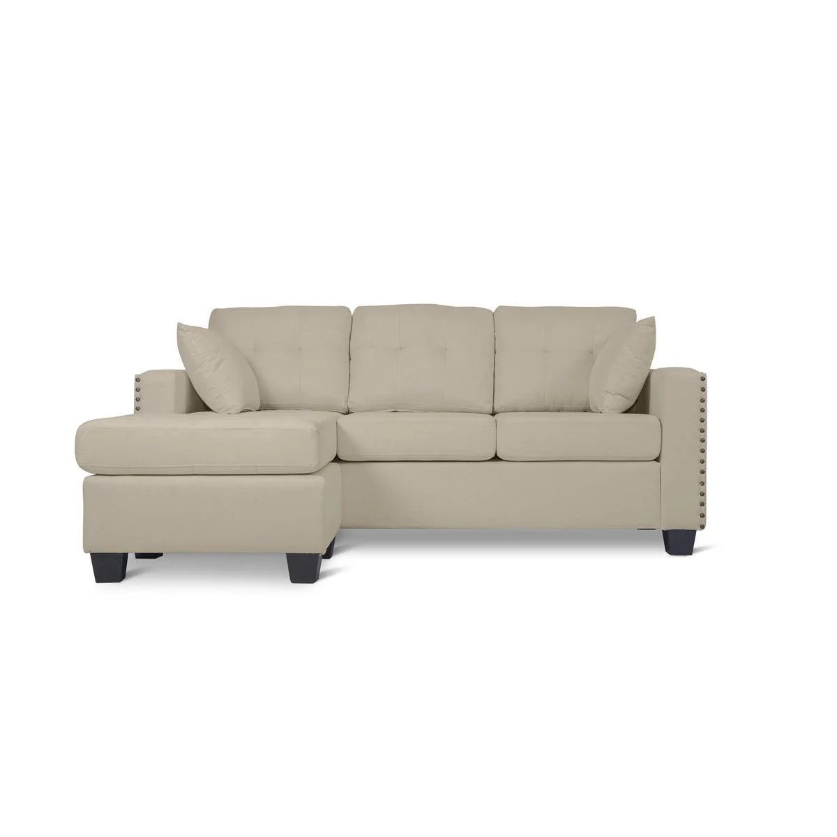 Scott Beige Sturdy Fabric Reversible Sofa Chaise W 2 Plws - Image 2