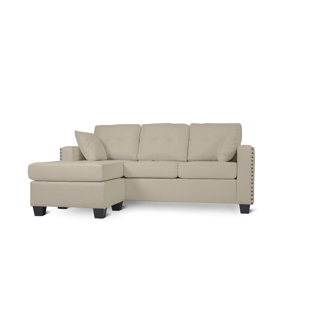 Scott Beige Sturdy Fabric Reversible Sofa Chaise W 2 Plws - Image 3