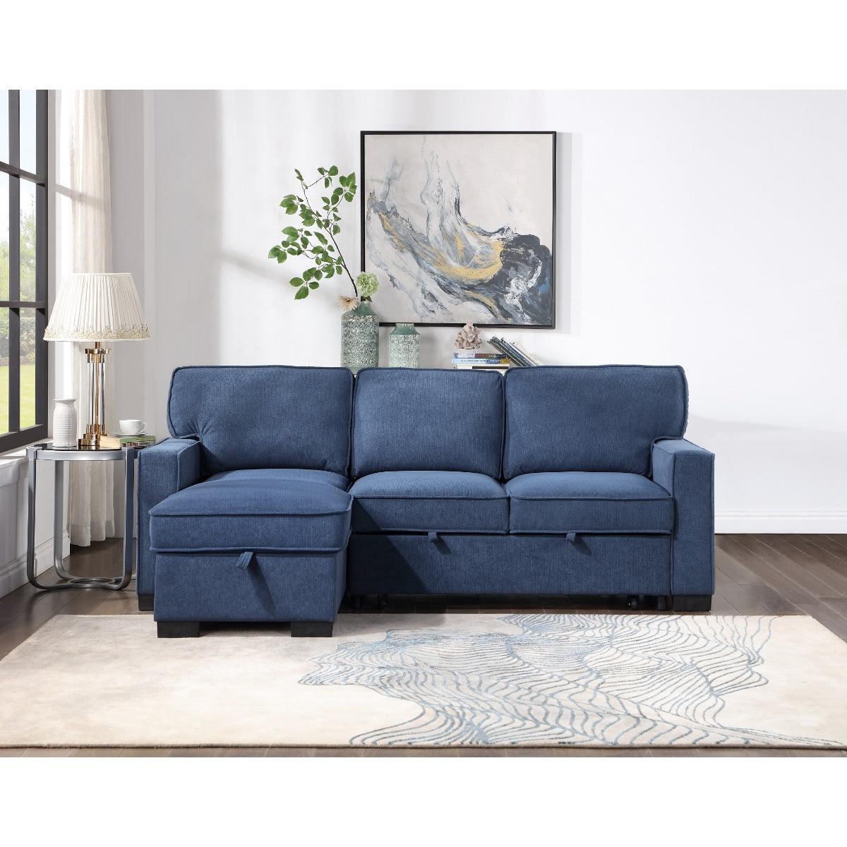 Blue Fabric Pull Out Sectional - Image 2