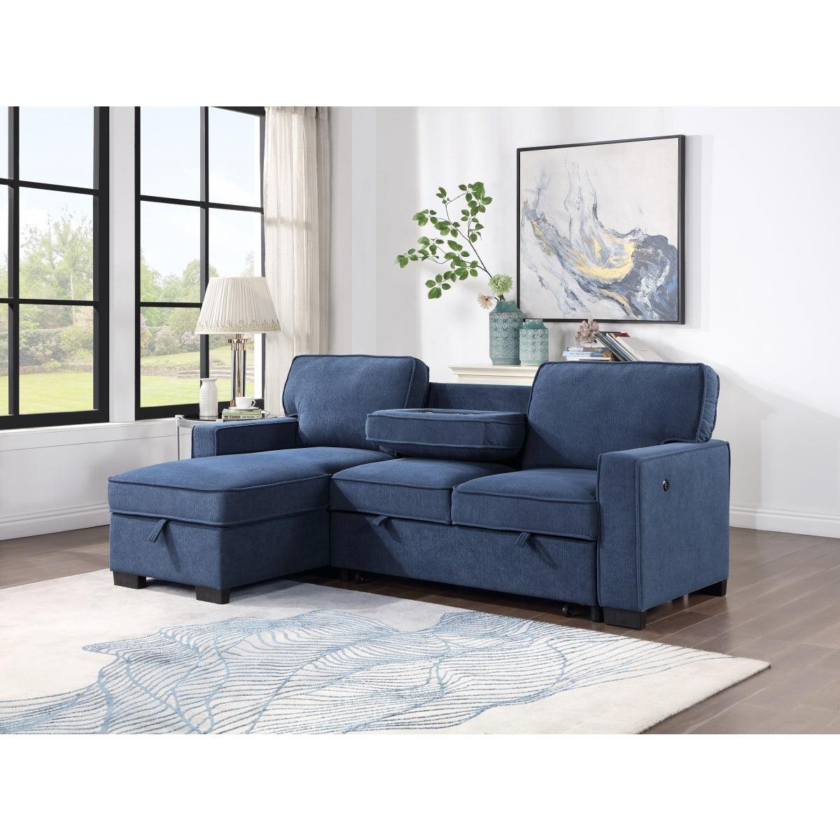 Blue Fabric Pull Out Sectional - Image 1