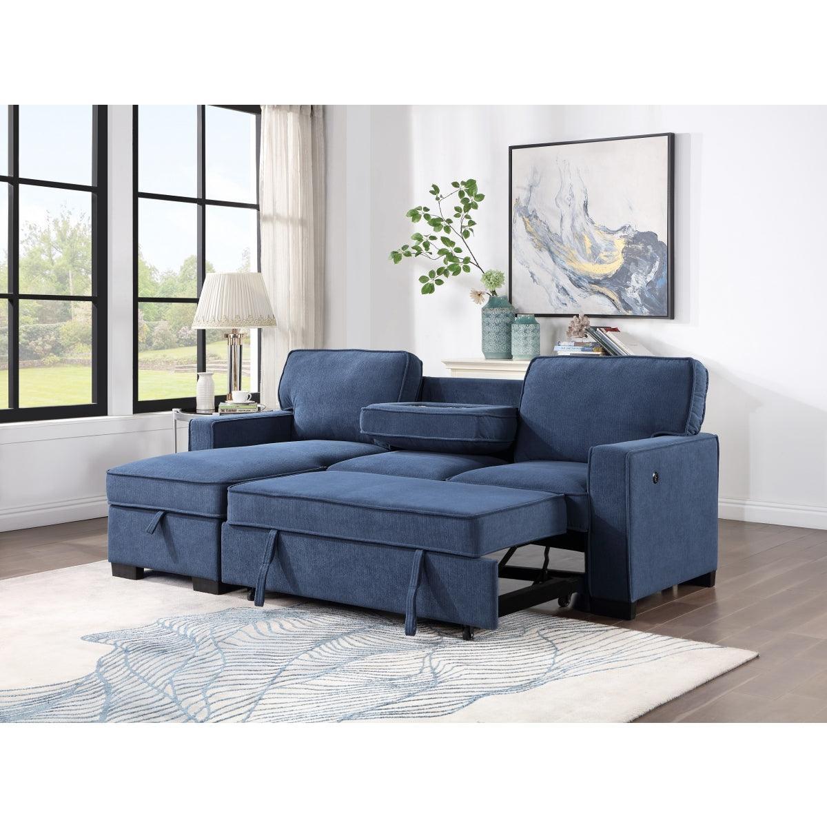 Blue Fabric Pull Out Sectional - Image 3