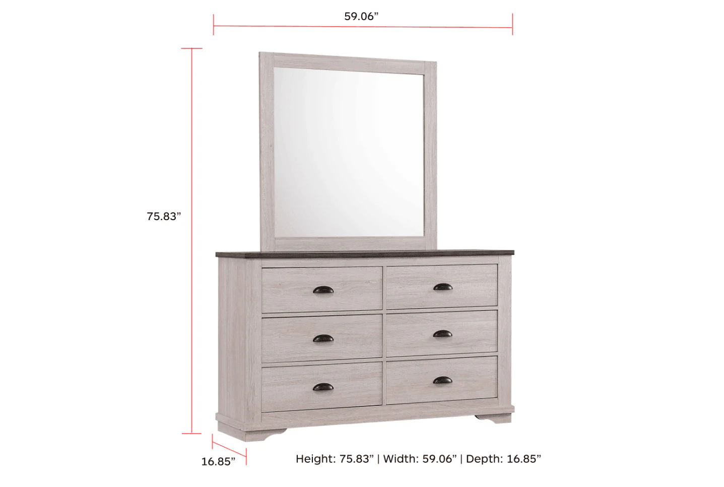 Coralee Dresser Chalk Gray 6 Drawers - Image 2
