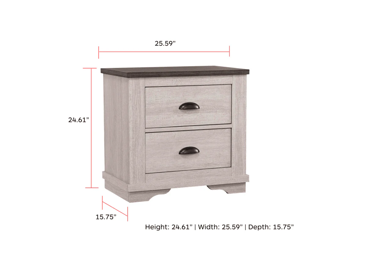 Coralee Nightstand Chalk Gray 2 Drawers - Image 2