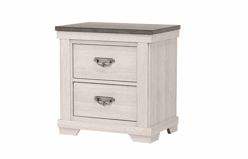 Leighton Nightstand Cream Brown Pewter 2 Drawers - Image 1