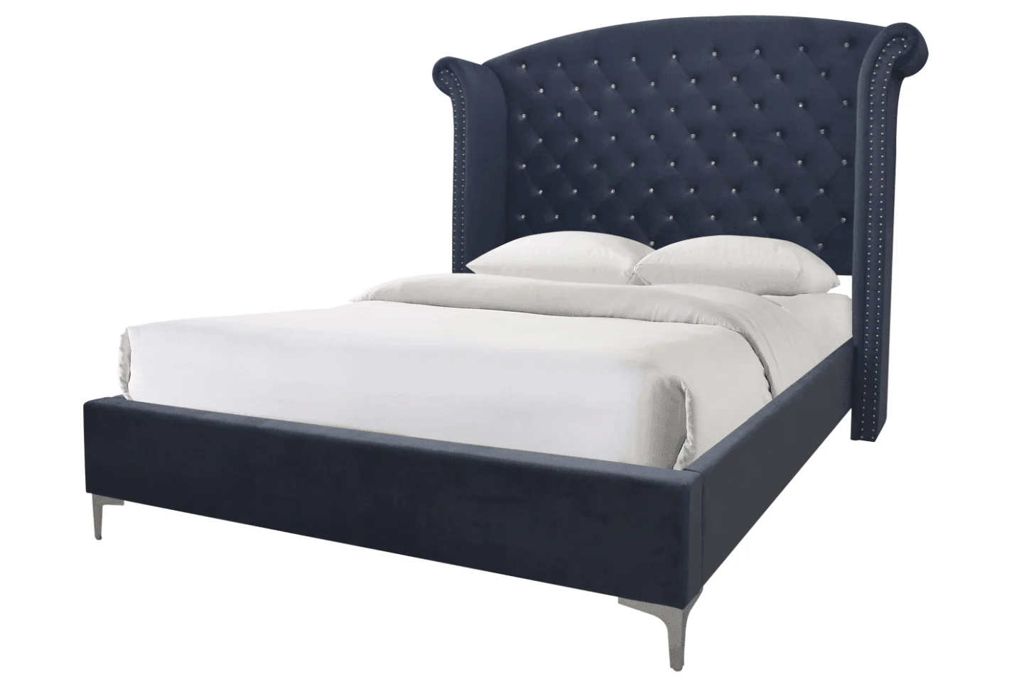 Lucinda Dark Gray Velvet Upholstered Tufted Panel King Bed - Image 1