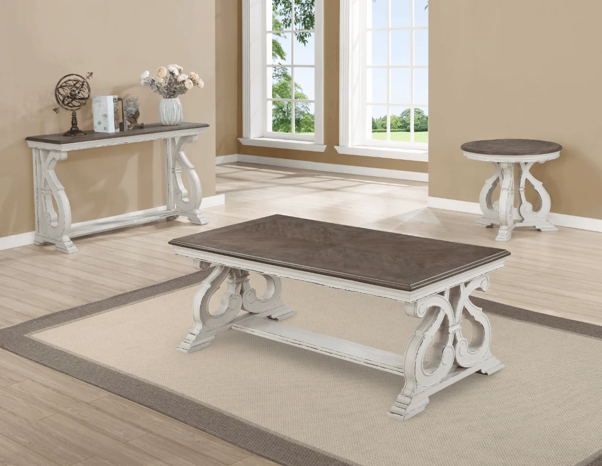 Clementine White Brown 3-Piece Coffee Table Set - Image 1