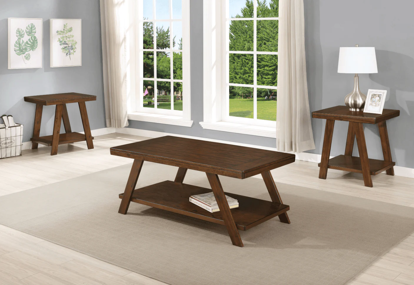 Samhorn Brown 3-Piece Coffee Table Set Angled Legs - Image 1