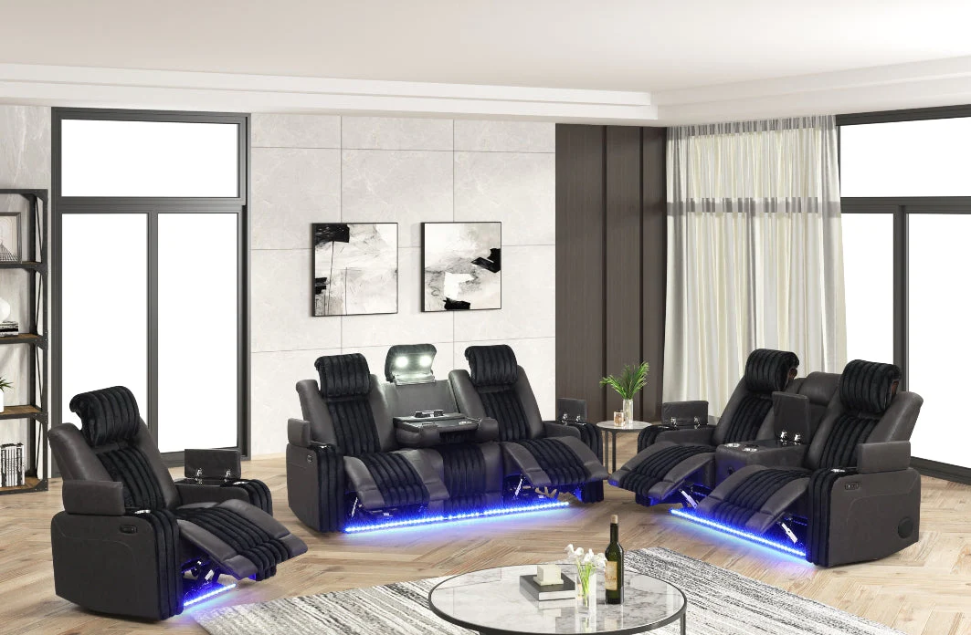 Lita Black Power 3-Piece Reclining Set - Image 1
