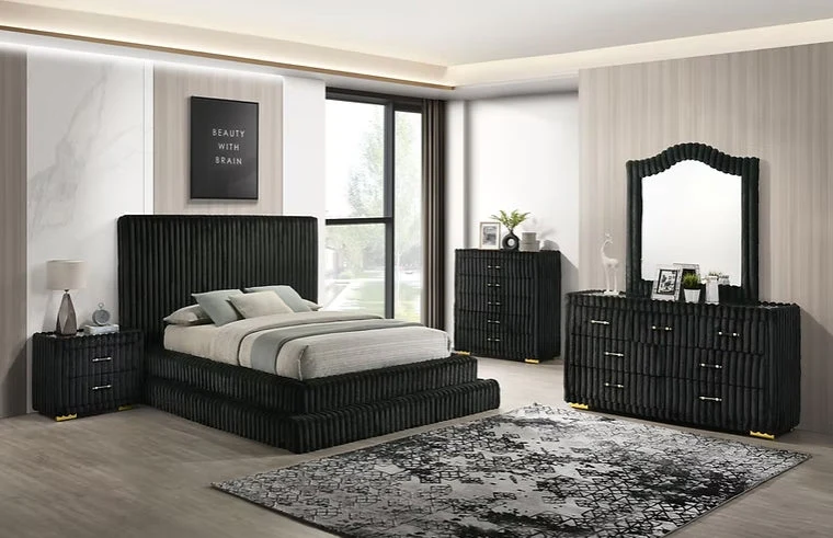 Micah Henley Black Upholstered Platform Bedroom Set