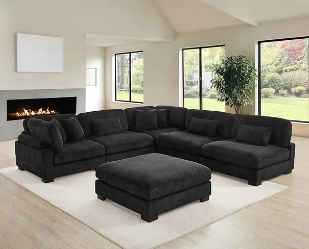 Supreme Black Soft Corduroy Sectional - Image 1