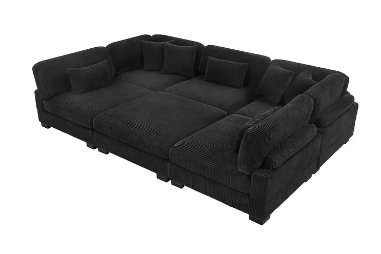 Supreme Black Soft Corduroy Sectional - Image 2