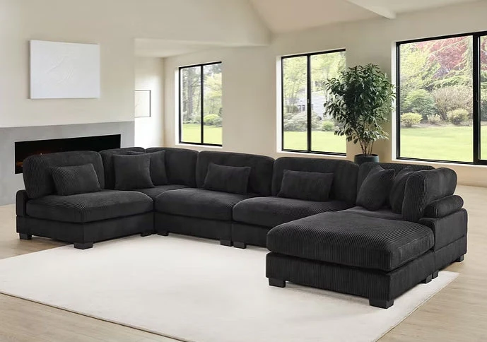 Supreme Black Soft Corduroy Sectional - Image 3