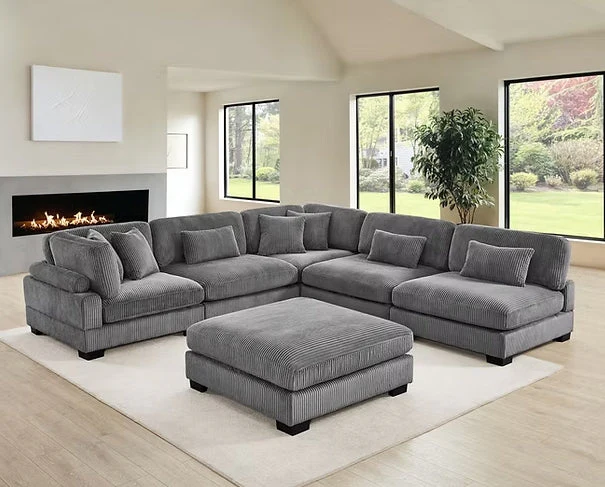 Supreme Grey Soft Corduroy Sectional - Image 3