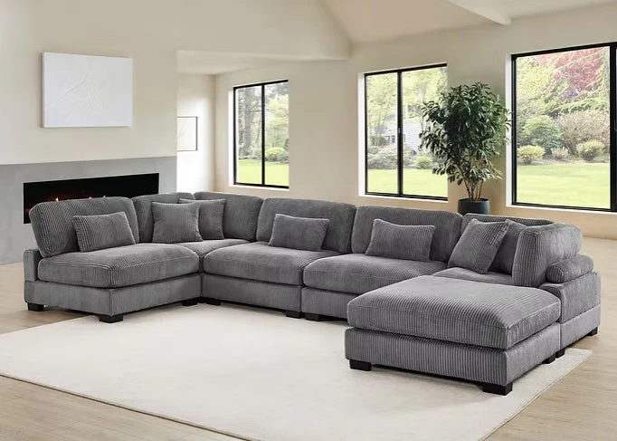 Supreme Grey Soft Corduroy Sectional - Image 1