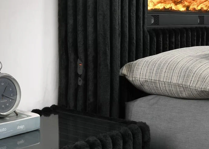 Henley Black Upholsterd Fireplace TV Panel Bedroom Set - Image 3