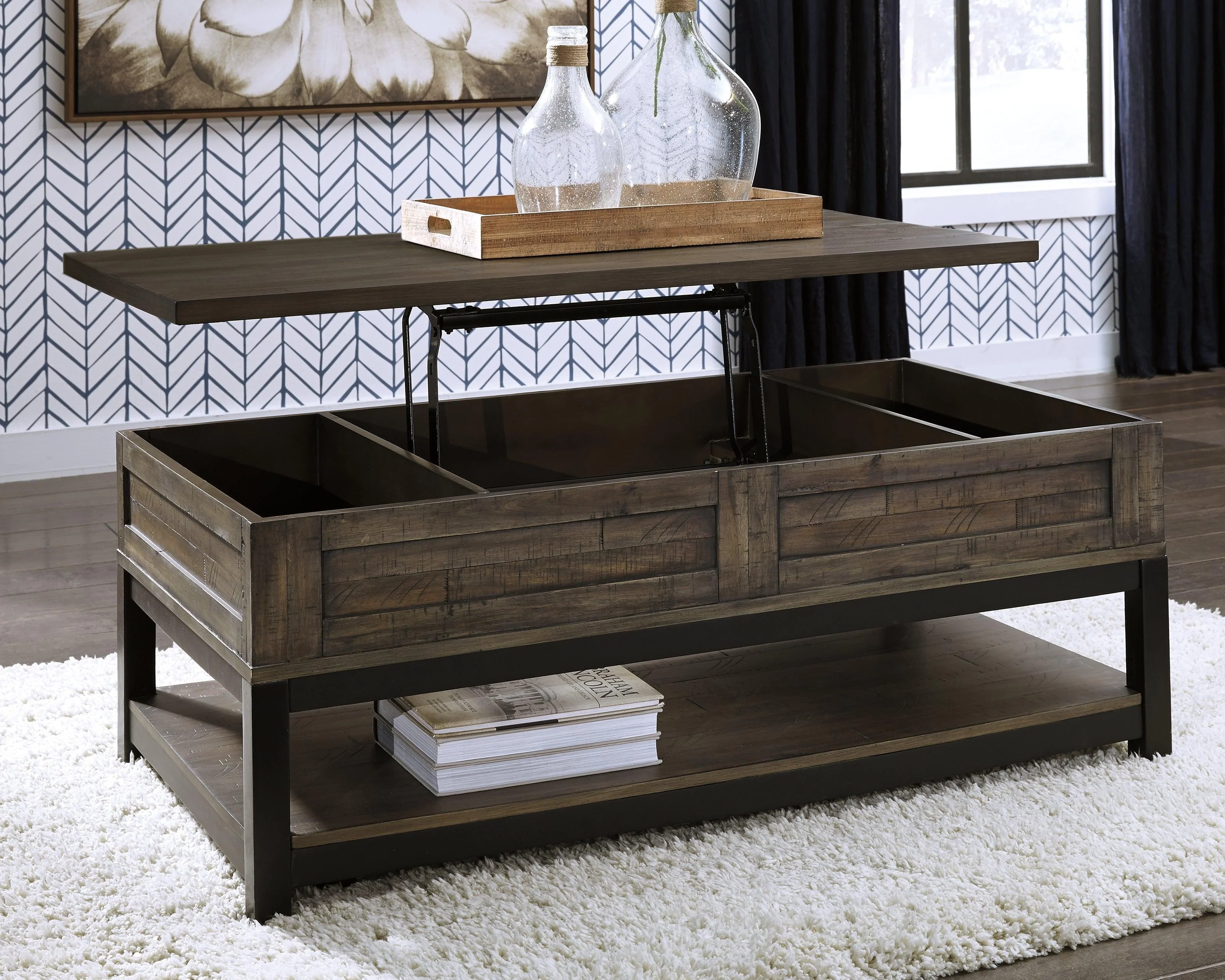 Johurst Grayish Brown Coffee Table With Lift Top - Image 3