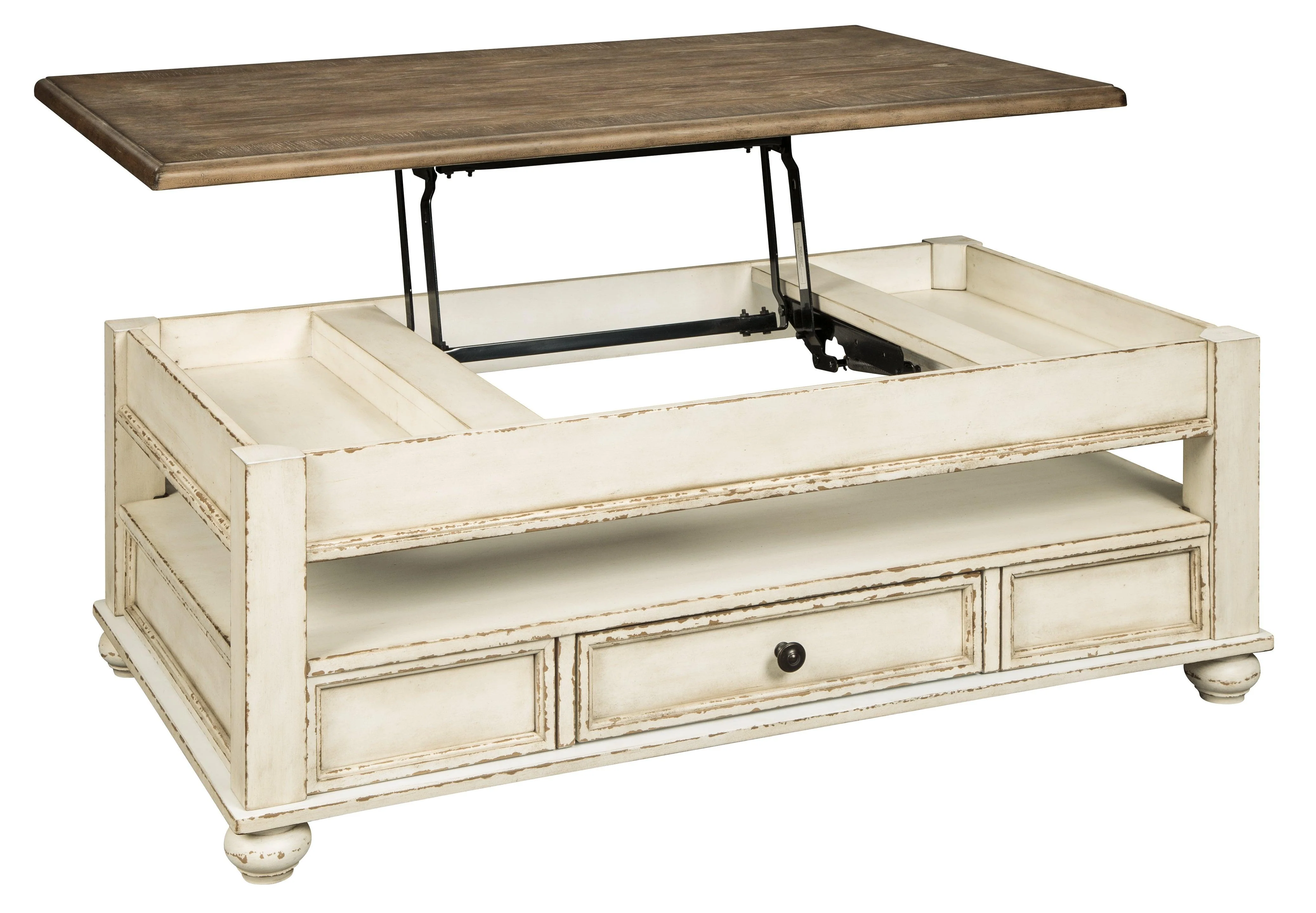 Realyn White Brown Coffee Table With Lift Top - Image 3