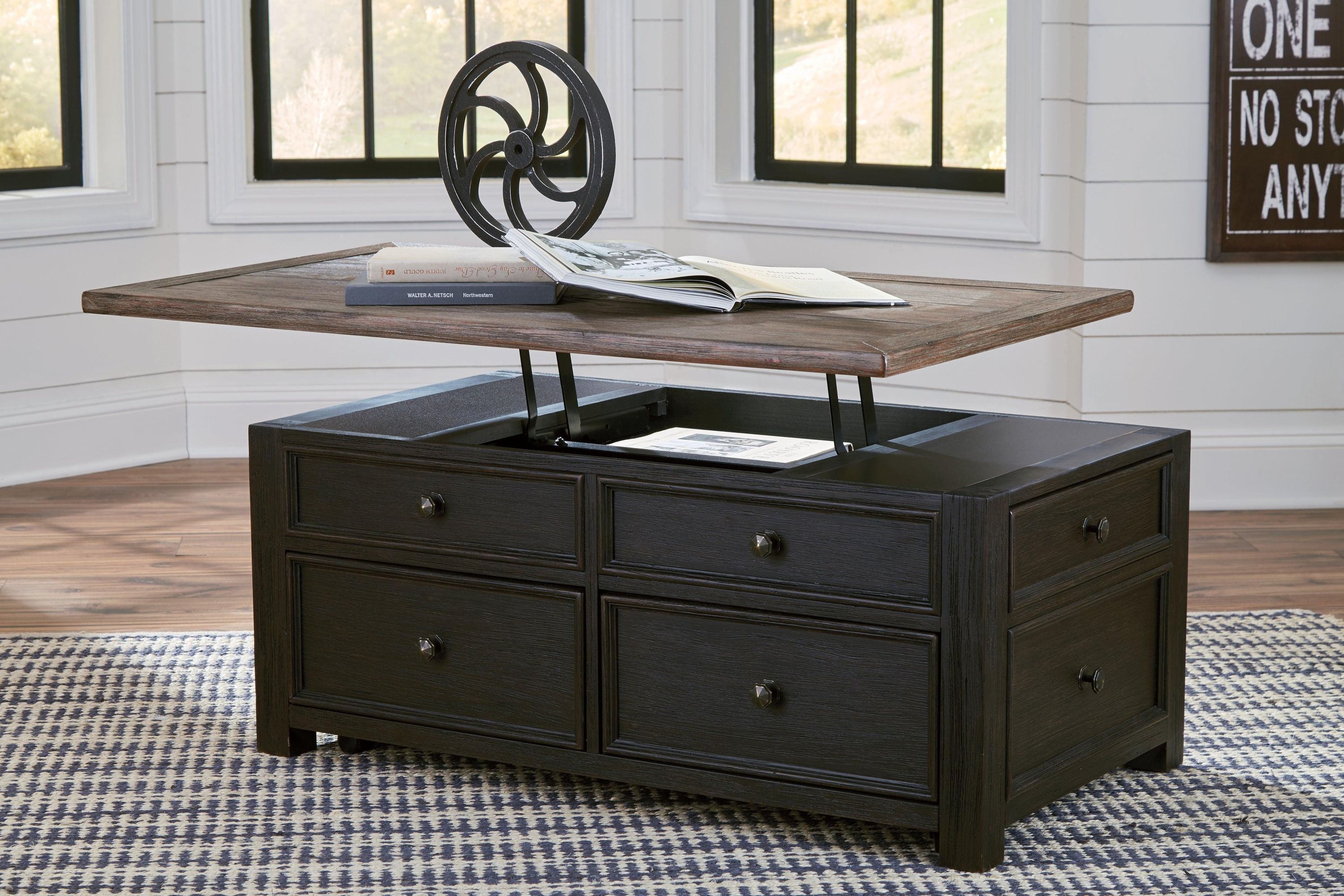 Tyler Creek Grayish Brown Black Coffee Table With Lift Top - Image 2