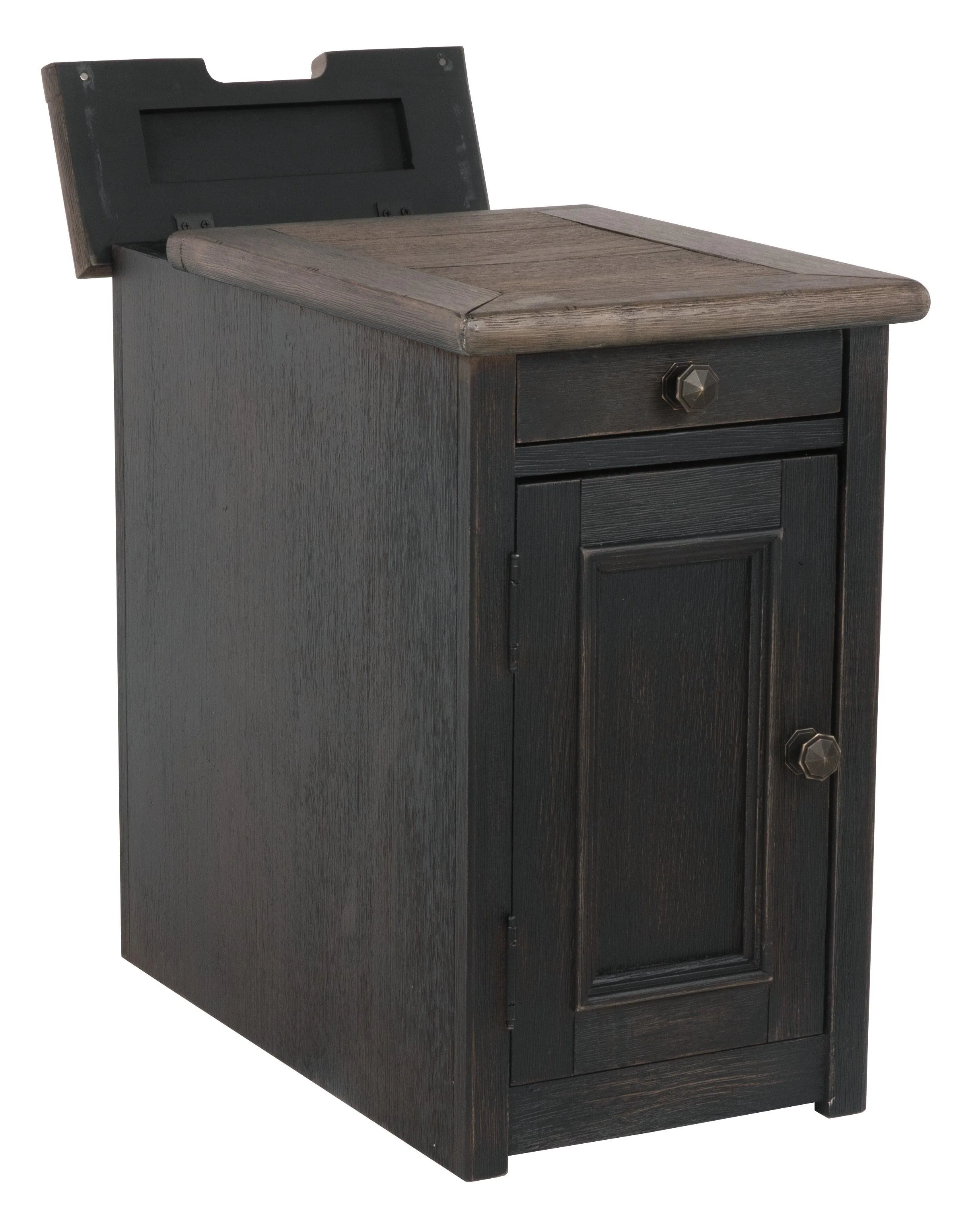 Tyler Creek Grayish Brown Black Chairside End Table With Usb Ports & Outlets - Image 3
