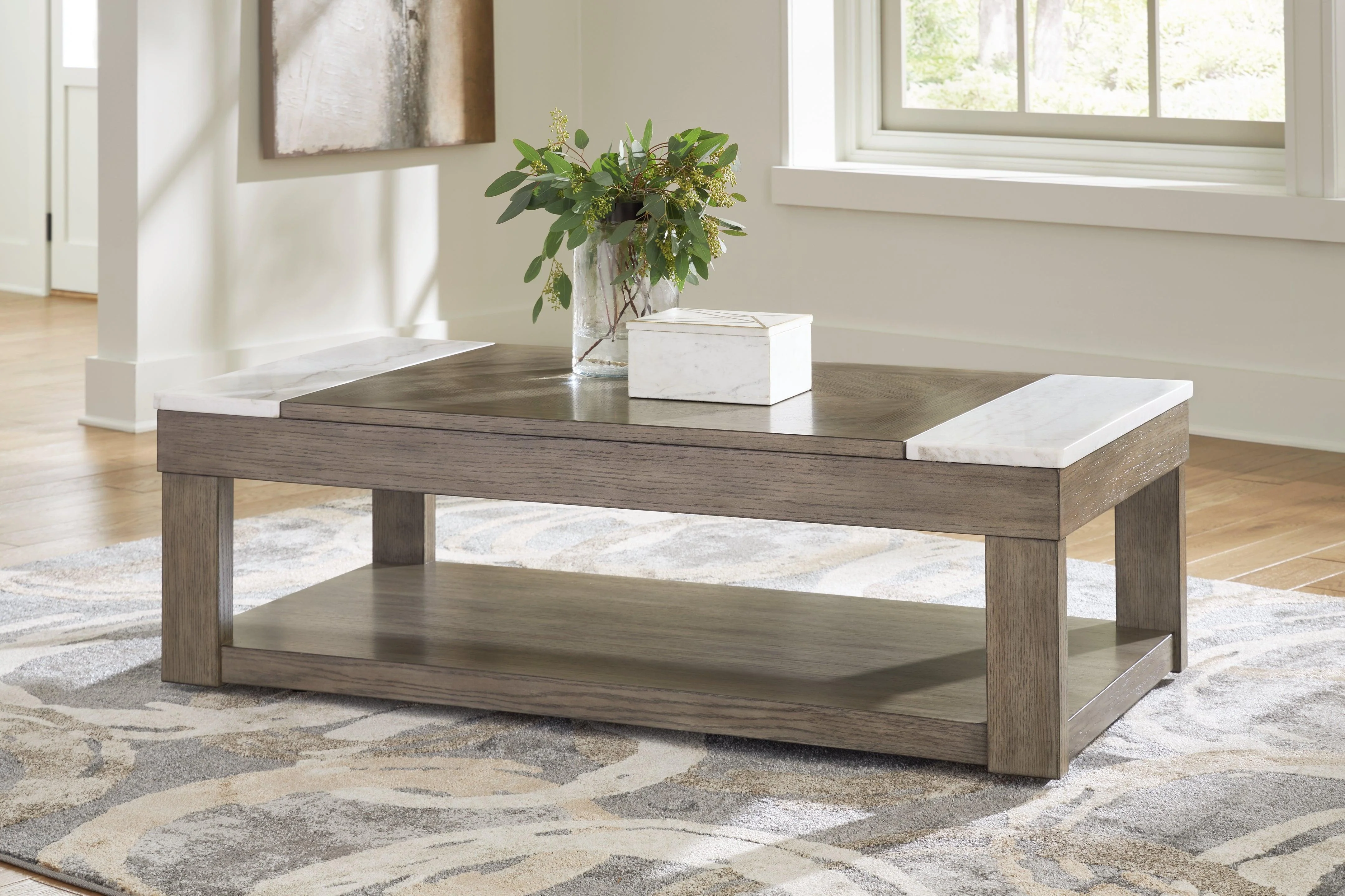 Loyaska Grayish Brown/White Coffee Table with 2 End Tables - Image 2