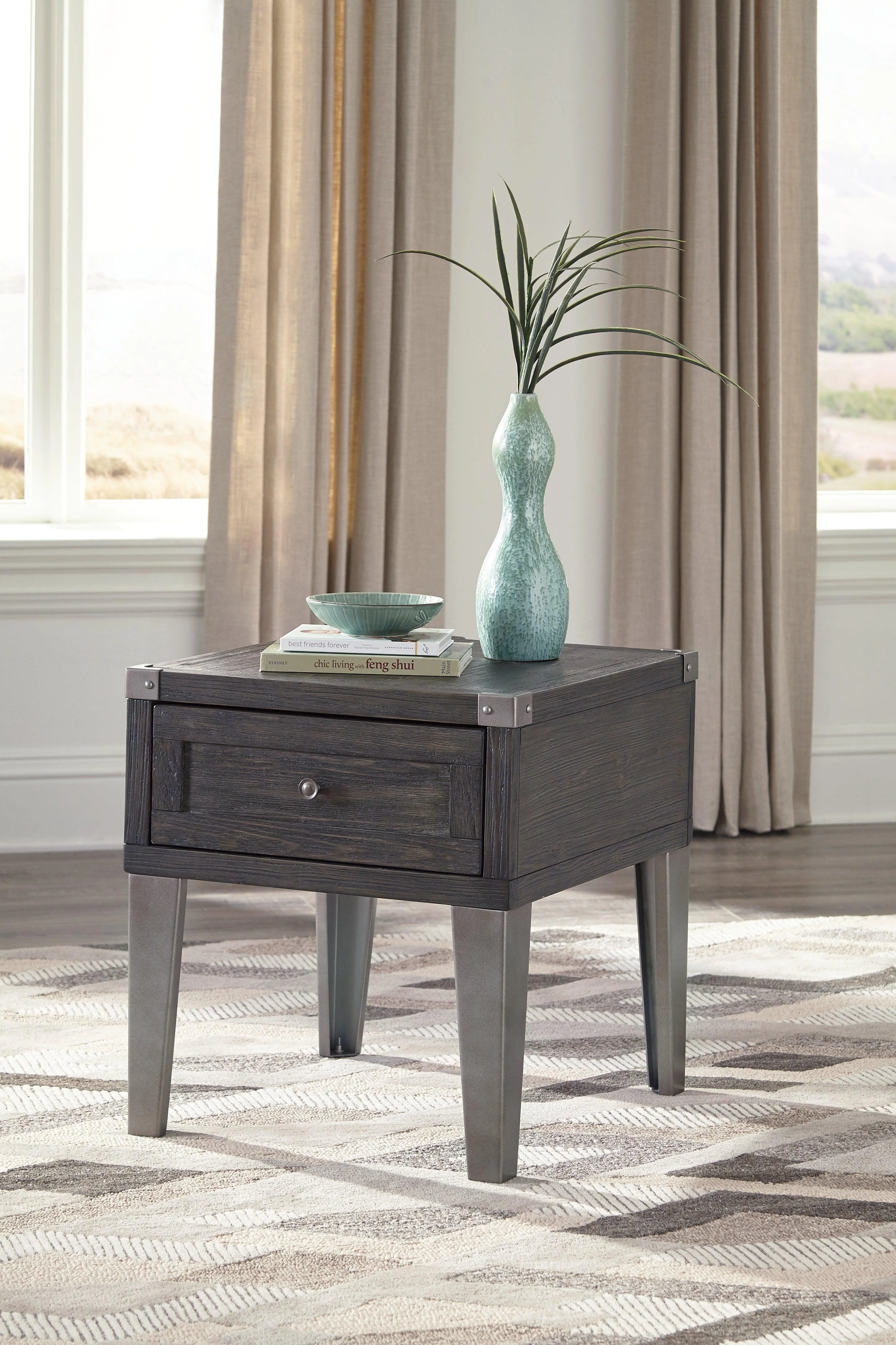Todoe Dark Gray End Table With Usb Ports & Outlets - Image 3