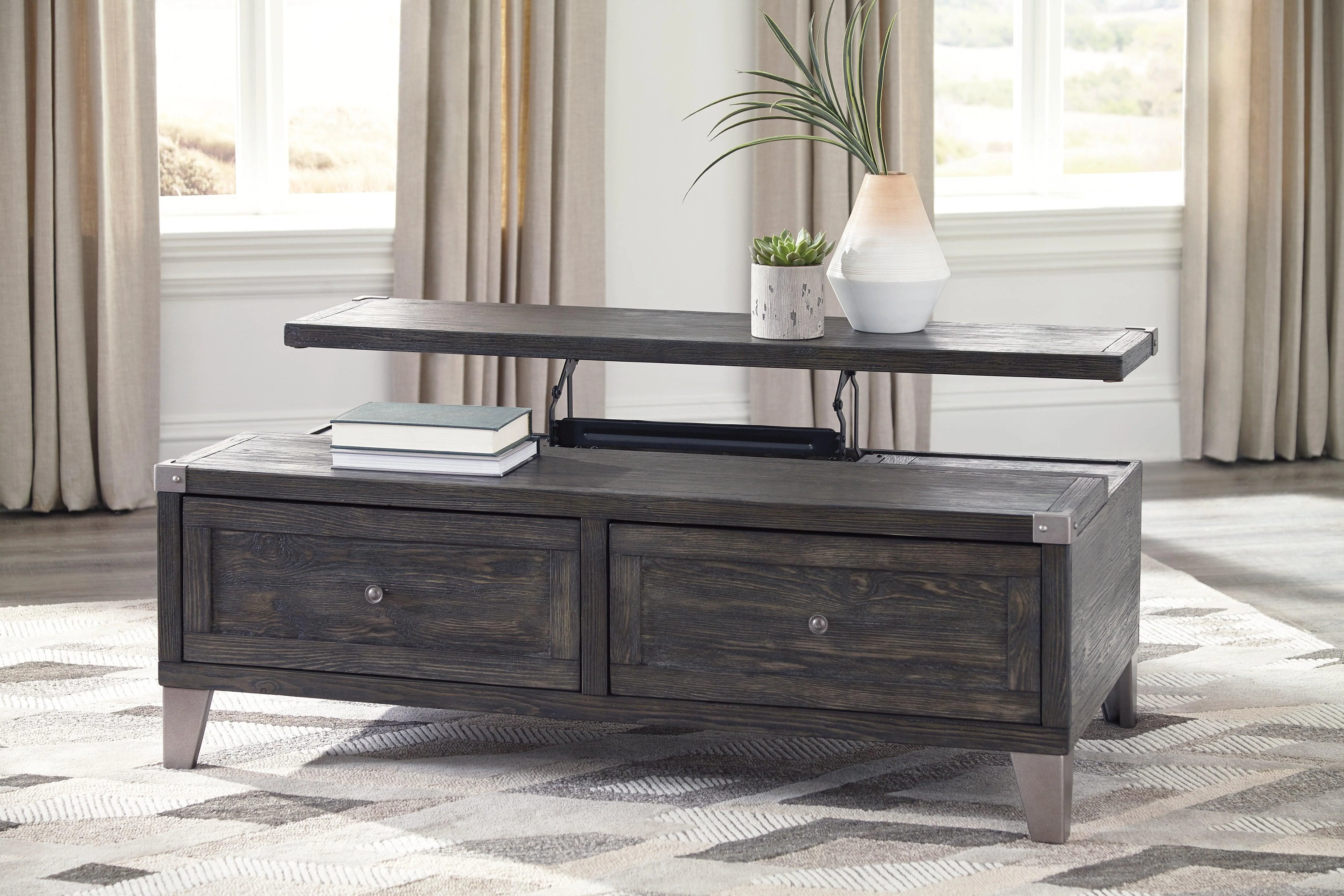 Todoe Dark Gray Coffee Table With Lift Top - Image 3