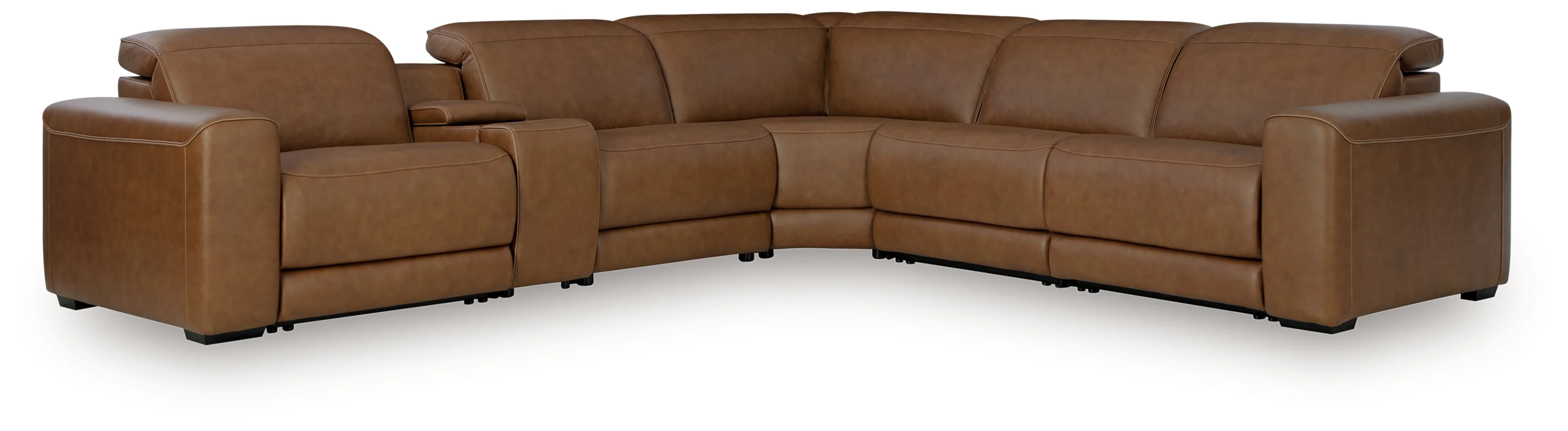 Magic Man Caramel 6-Piece Power Reclining Sectional with Console - Image 2