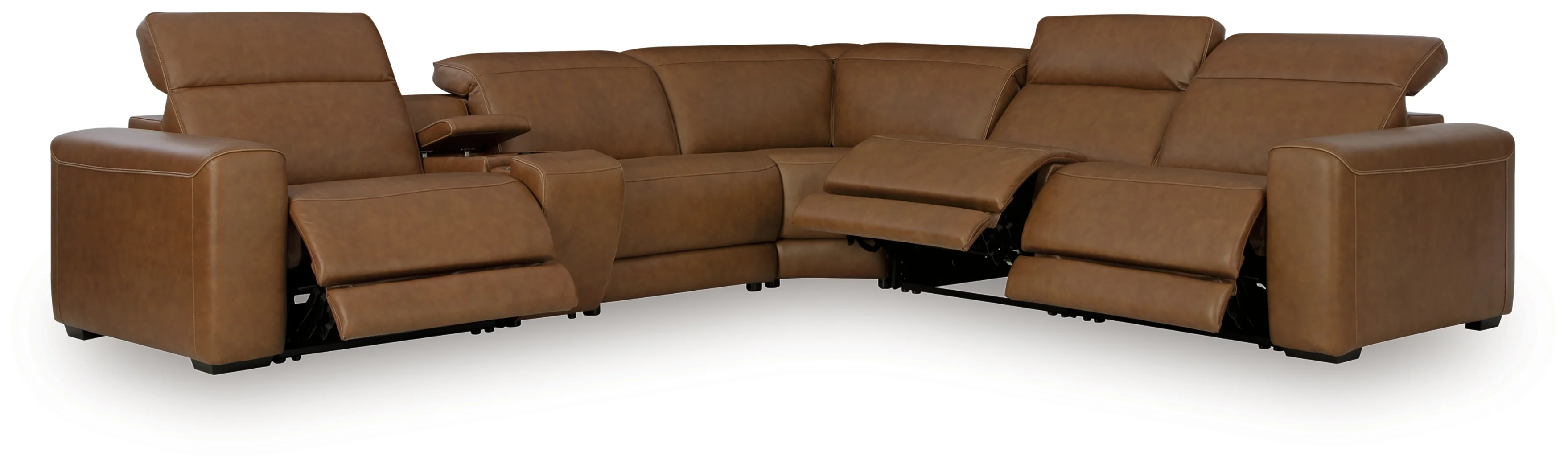 Magic Man Caramel 6-Piece Power Reclining Sectional with Console - Image 3