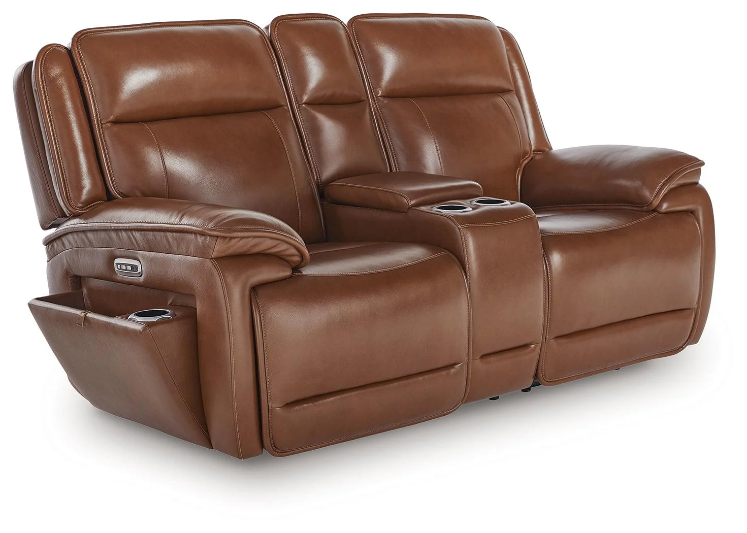 Healy Pier Chocolate Leather Power Reclining Loveseat with Console - Image 2