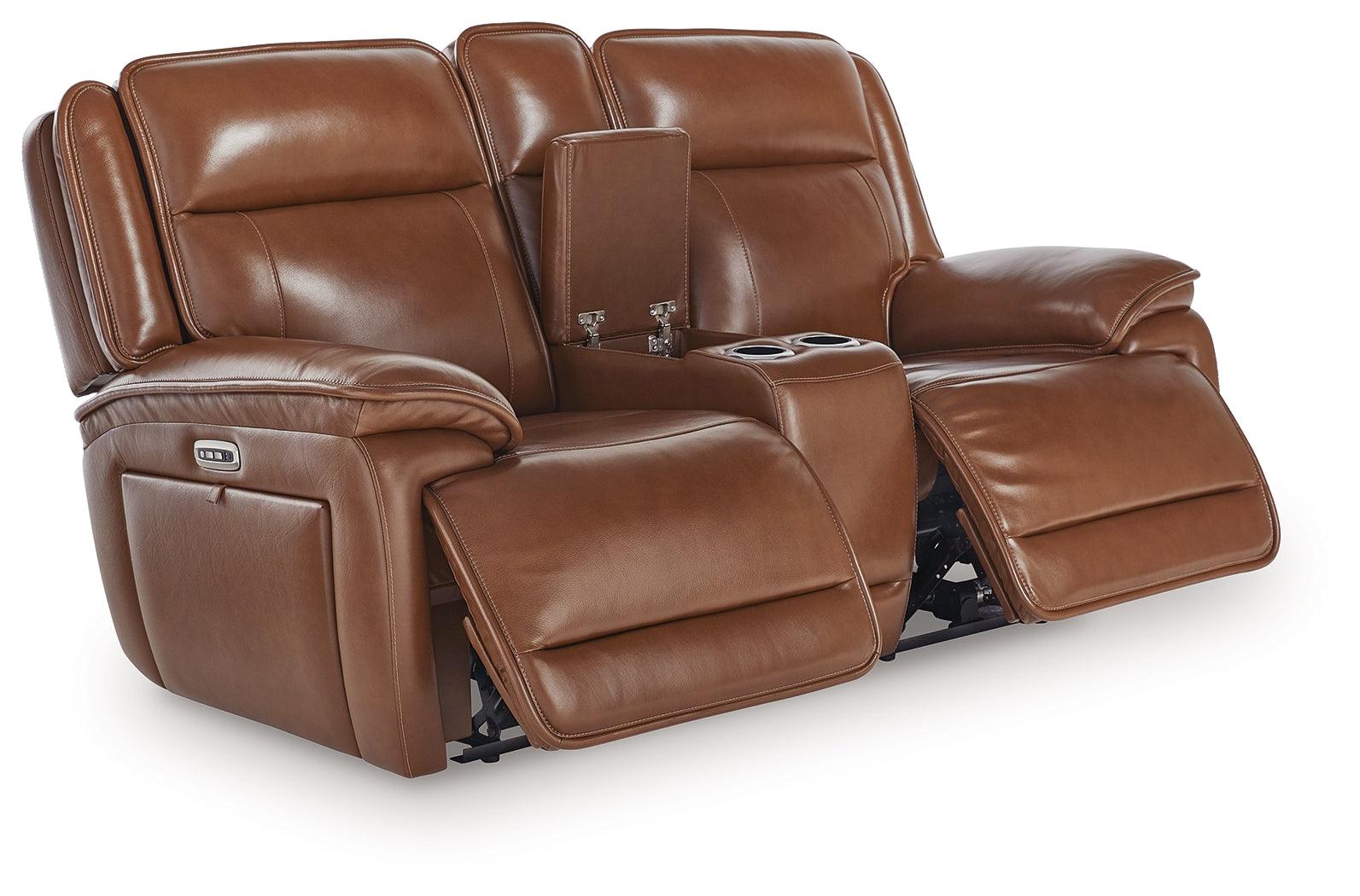 Healy Pier Chocolate Leather Power Reclining Loveseat with Console - Image 3