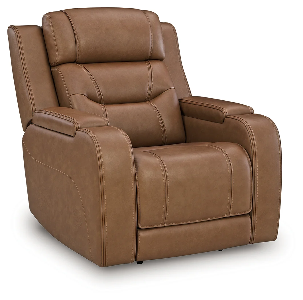 Knightington Caramel Leather Power Recliner with Audio Seating - Image 2