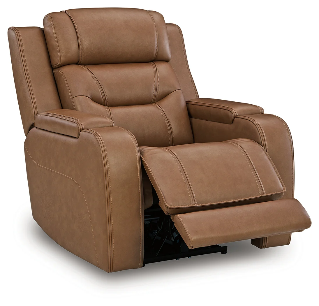 Knightington Caramel Leather Power Recliner with Audio Seating - Image 3