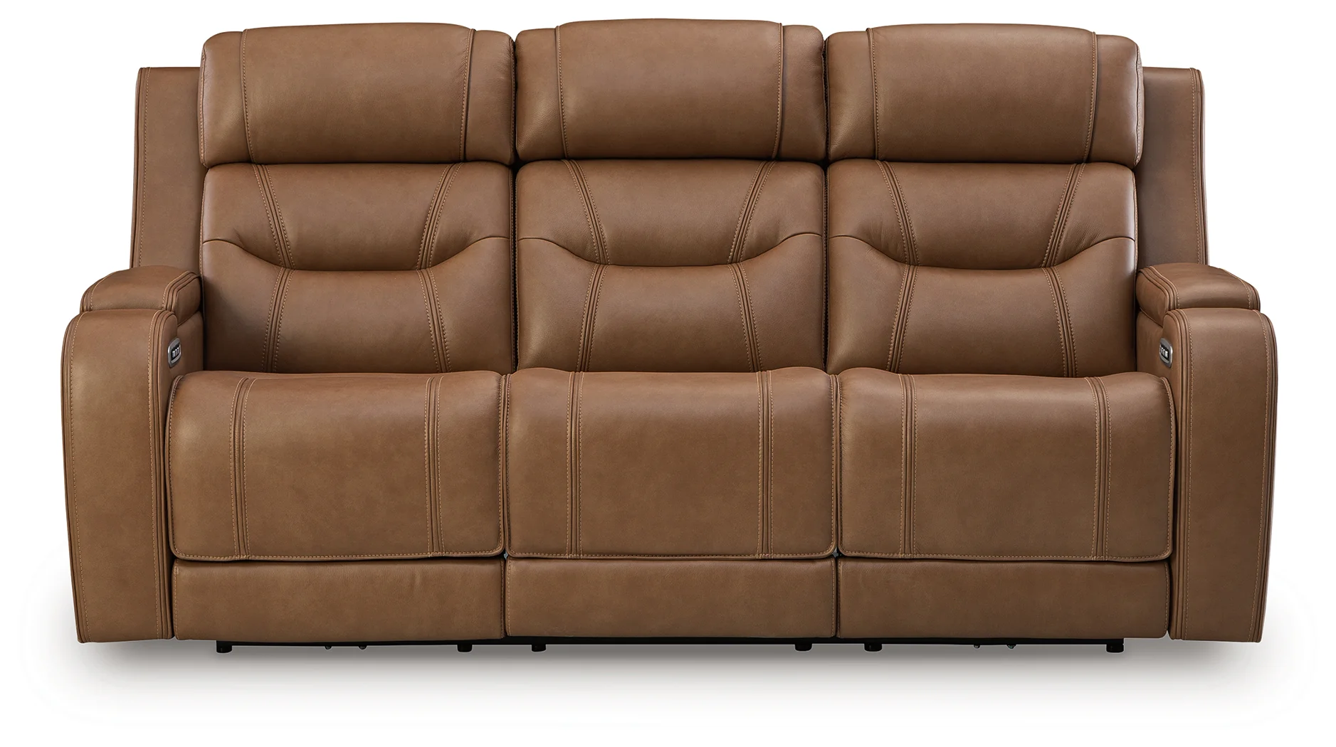 Knightington Caramel Leather Power Reclining Sofa with Audio Seating - Image 2