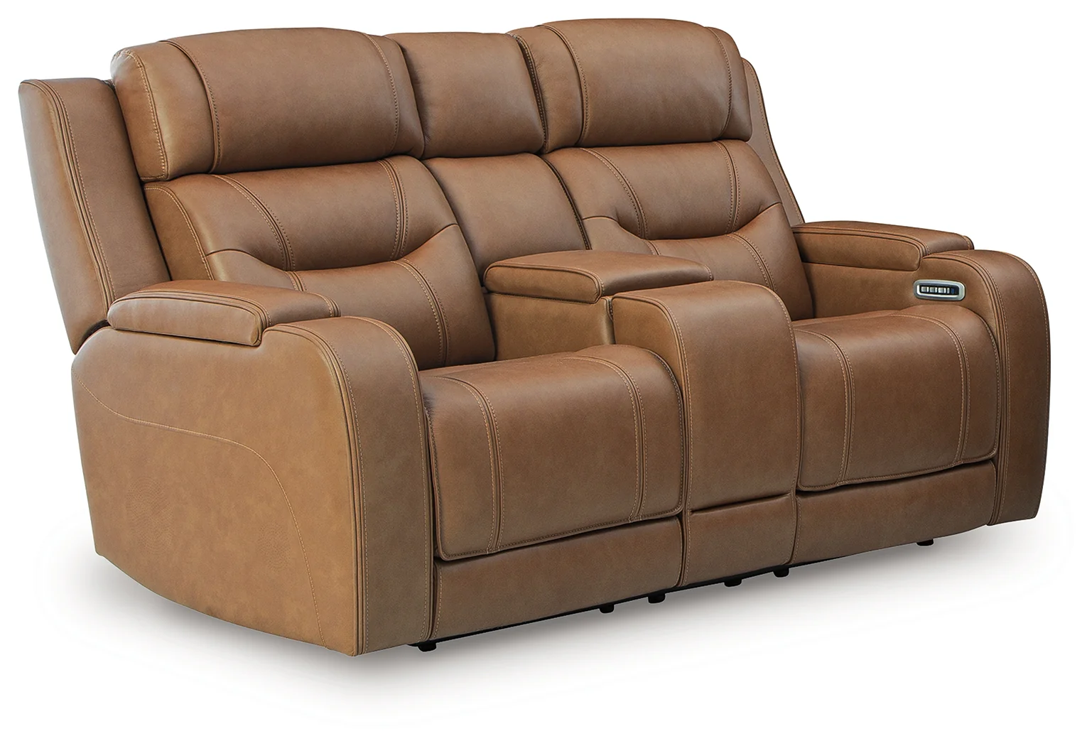 Knightington Caramel Leather Power Reclining Loveseat with Audio Seating - Image 2