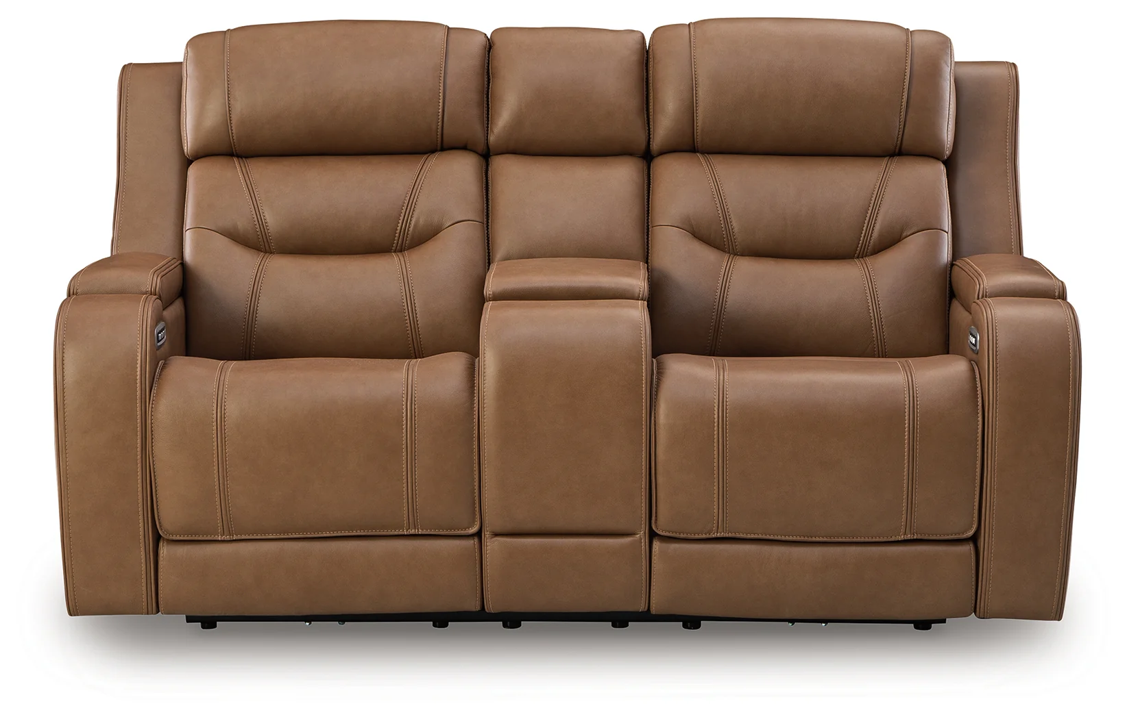 Knightington Caramel Leather Power Reclining Loveseat with Audio Seating - Image 3