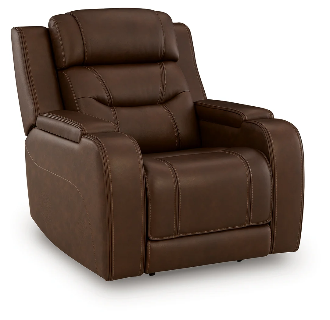 Knightington Brown Leather Power Recliner with Audio Seating - Image 2
