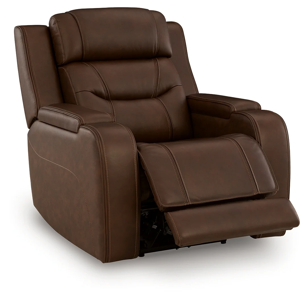Knightington Brown Leather Power Recliner with Audio Seating - Image 3