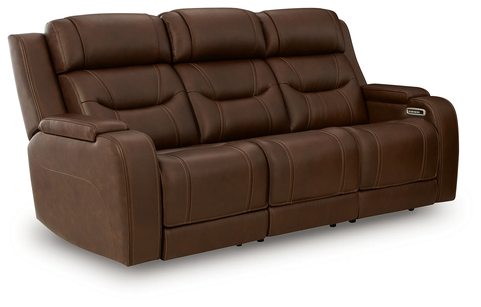 Knightington Brown Leather Power Reclining Sofa with Audio Seating - Image 2
