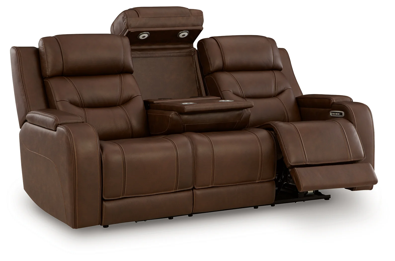 Knightington Brown Leather Power Reclining Sofa with Audio Seating - Image 3