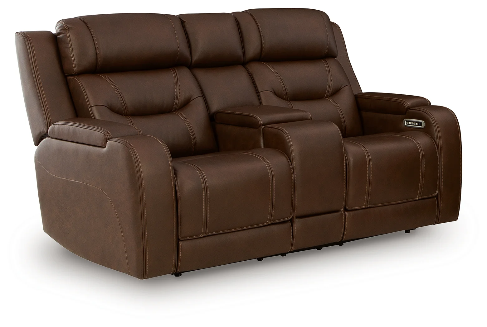 Knightington Brown Leather Power Reclining Loveseat with Audio Seating - Image 2