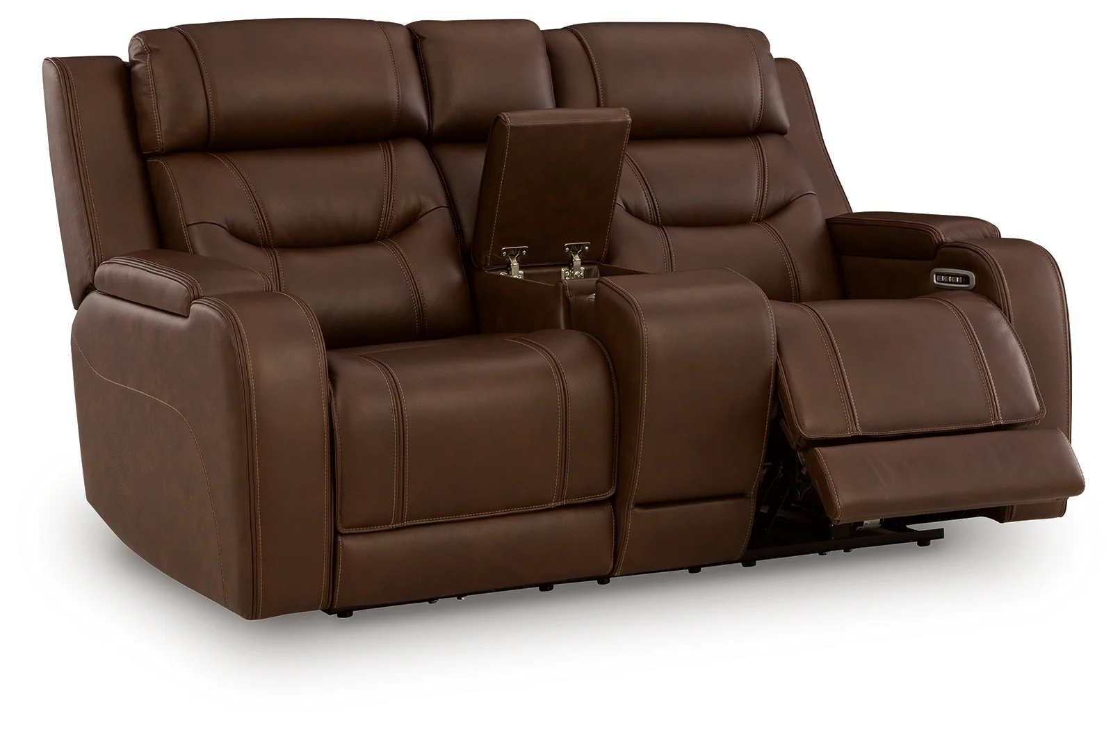 Knightington Brown Leather Power Reclining Loveseat with Audio Seating - Image 3