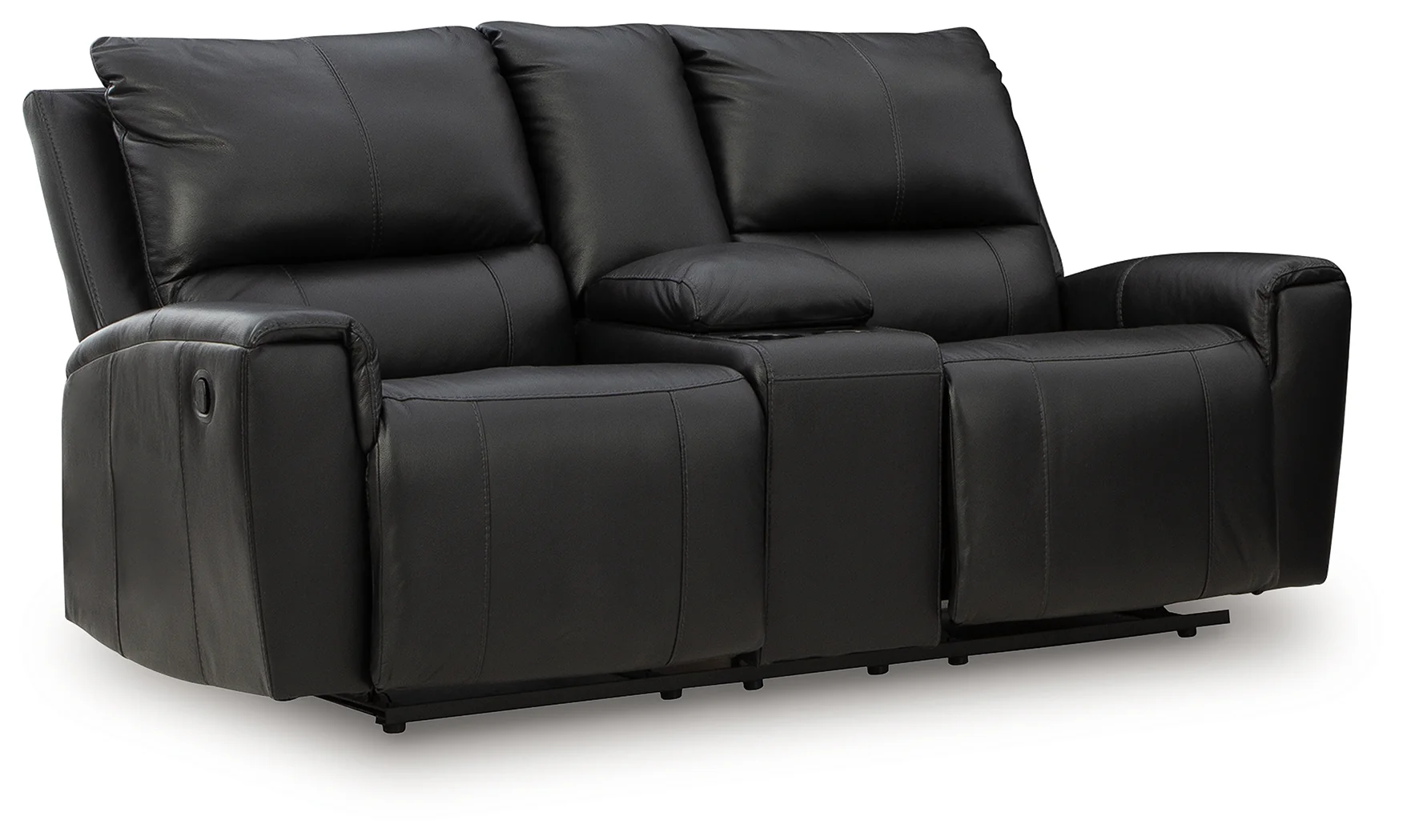 Glossmore Black Leather Reclining Loveseat with Console - Image 2