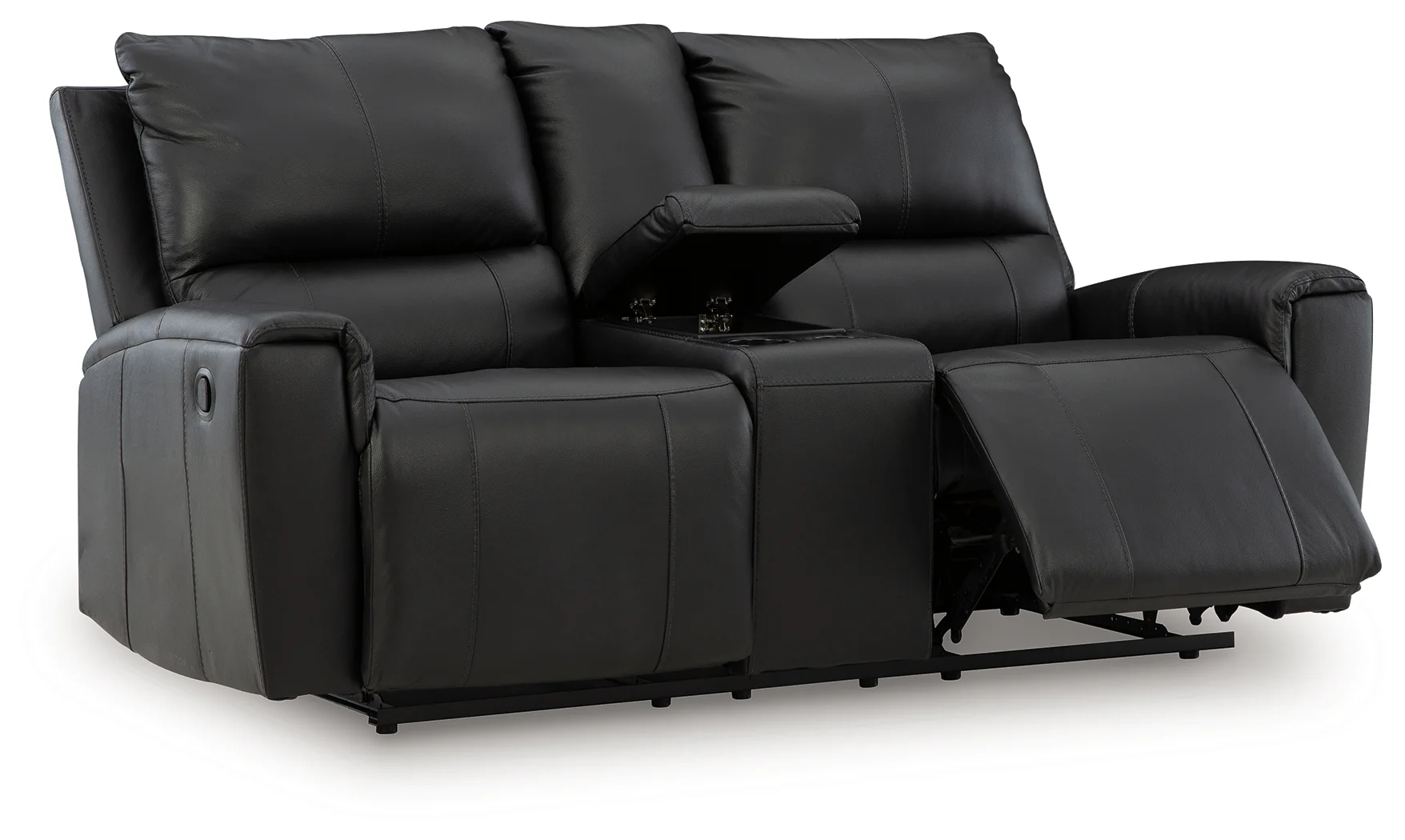 Glossmore Black Leather Reclining Loveseat with Console - Image 3