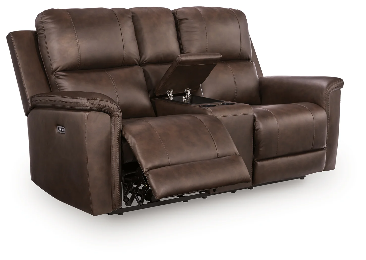 Bleckley Espresso Leather Power Reclining Loveseat with Console - Image 3