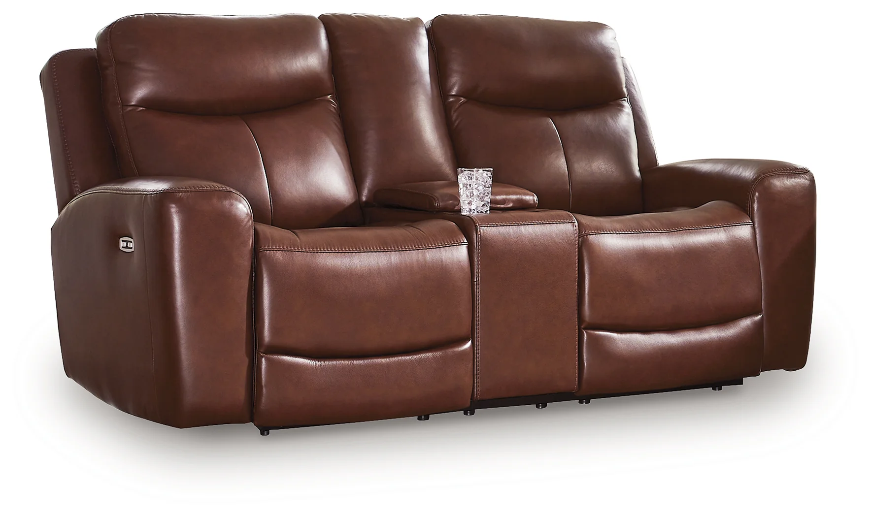 Next Move Mahogany Leather Power Reclining Loveseat with Console - Image 2
