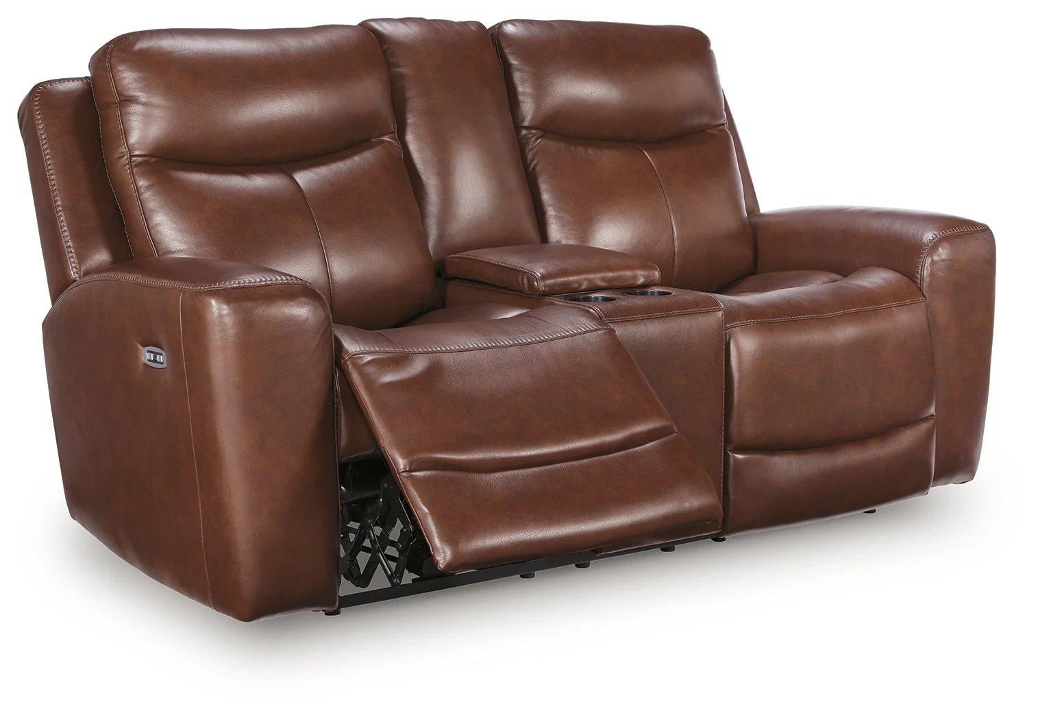 Next Move Mahogany Leather Power Reclining Loveseat with Console - Image 3