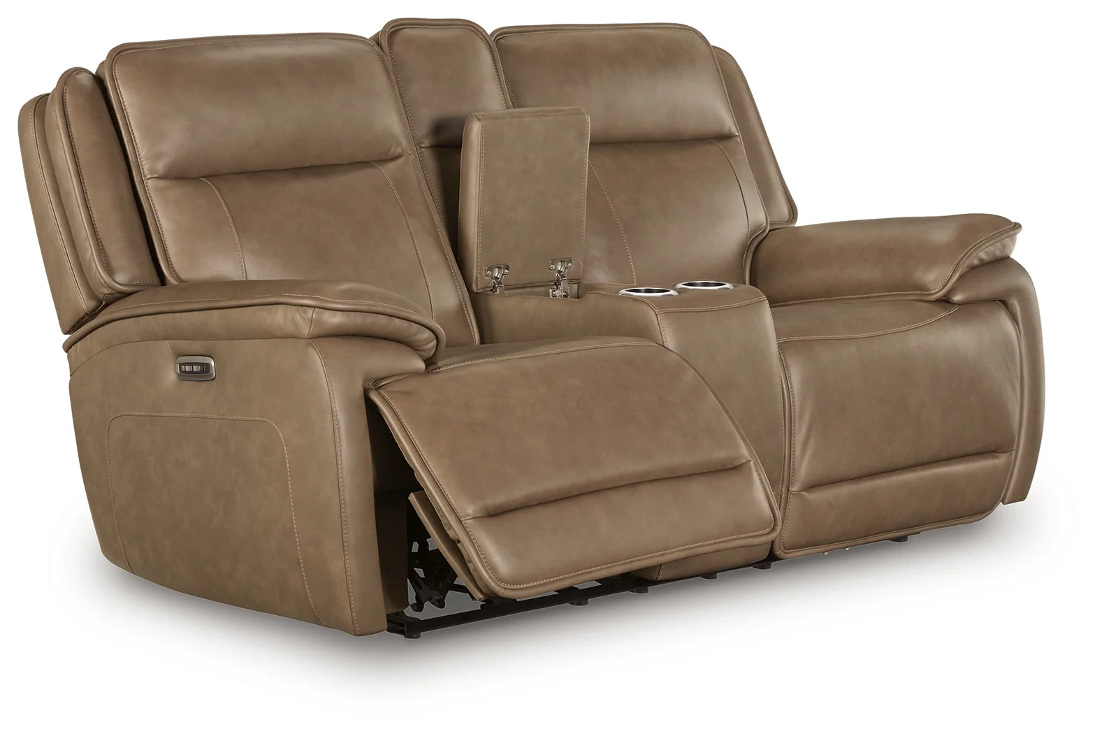 Glencroft Sahara Leather Power Reclining Loveseat with Console - Image 2