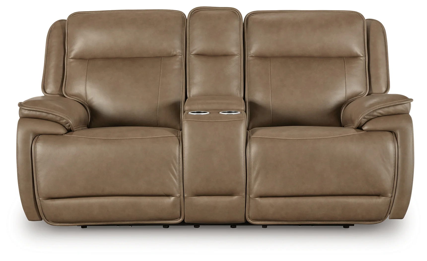 Glencroft Sahara Leather Power Reclining Loveseat with Console - Image 3